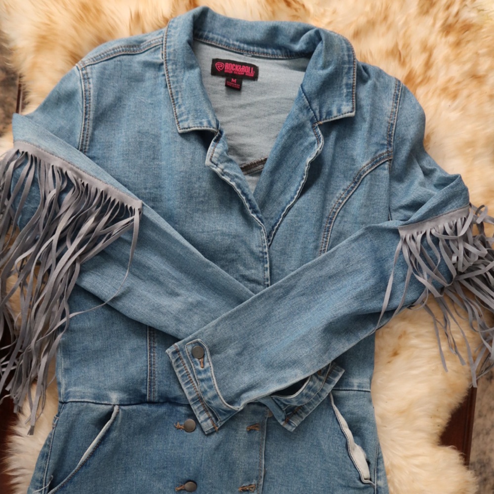 Rock & Roll Cowgirl Denim Jumpsuit with Fringe